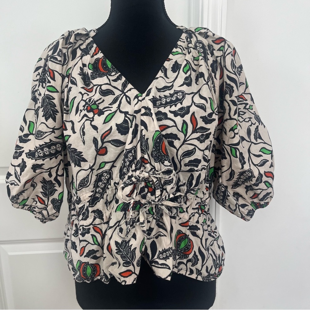 Love the Label Nikita Puff Sleeve‎ Blouse Willow Black Floral Tie Waist Small